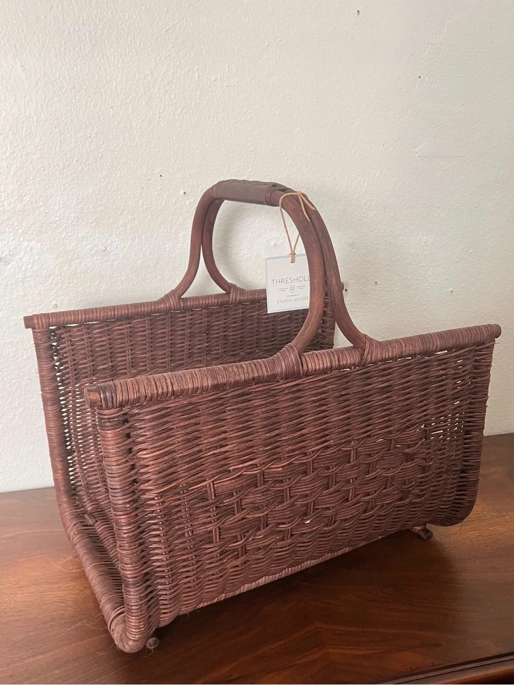 Threshold Studio McGee Woven Rattan Handled Log Holder